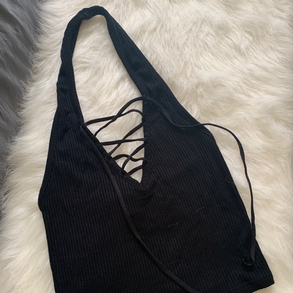 Black halter crop top